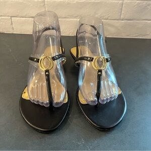 Kim Rogers sz 7.5 reve black strappy heeled sandals gold accents